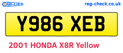 Y986XEB are the vehicle registration plates.