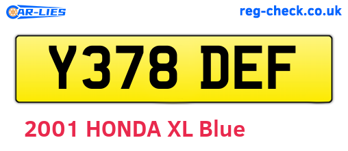 Y378DEF are the vehicle registration plates.