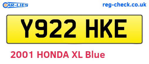 Y922HKE are the vehicle registration plates.