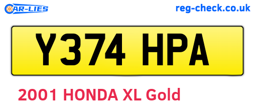 Y374HPA are the vehicle registration plates.