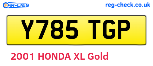 Y785TGP are the vehicle registration plates.
