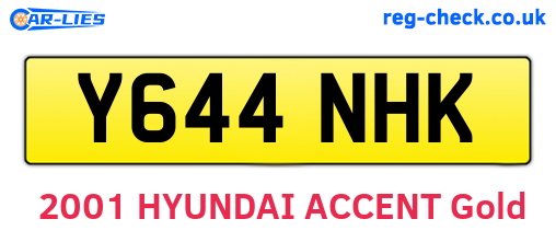Y644NHK are the vehicle registration plates.