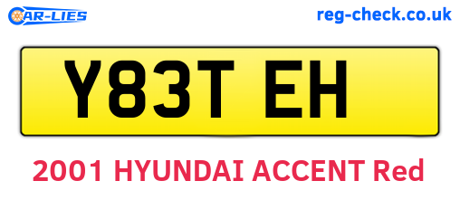 Y83TEH are the vehicle registration plates.