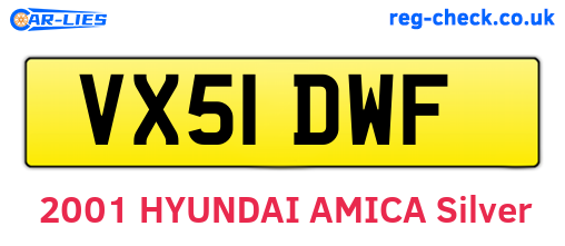 VX51DWF are the vehicle registration plates.