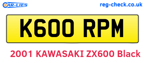 K600RPM are the vehicle registration plates.