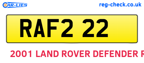 RAF222 are the vehicle registration plates.