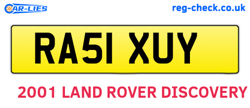 RA51XUY are the vehicle registration plates.