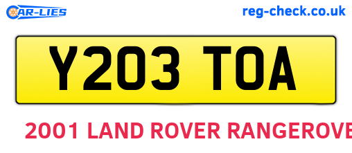 Y203TOA are the vehicle registration plates.