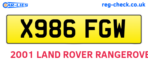 X986FGW are the vehicle registration plates.