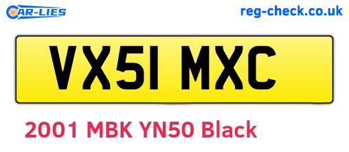 VX51MXC are the vehicle registration plates.