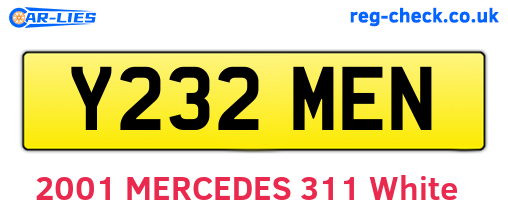 Y232MEN are the vehicle registration plates.