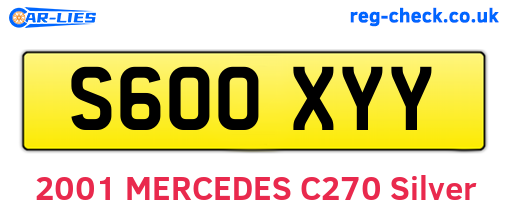 S600XYY are the vehicle registration plates.