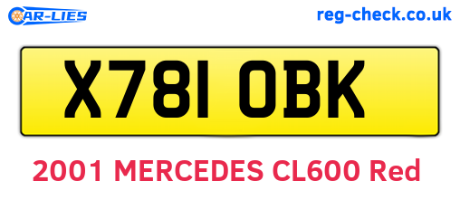 X781OBK are the vehicle registration plates.