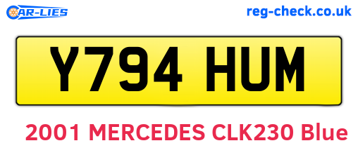 Y794HUM are the vehicle registration plates.