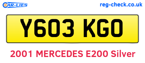 Y603KGO are the vehicle registration plates.