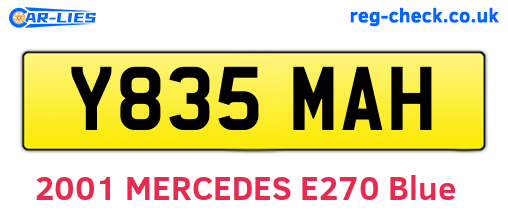 Y835MAH are the vehicle registration plates.