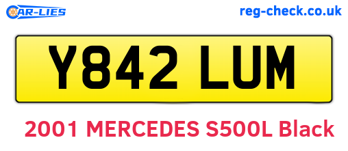 Y842LUM are the vehicle registration plates.
