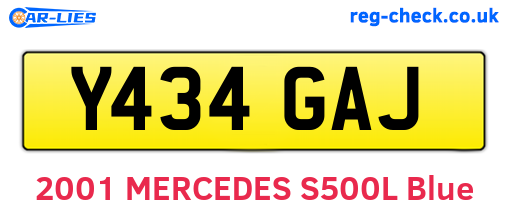 Y434GAJ are the vehicle registration plates.