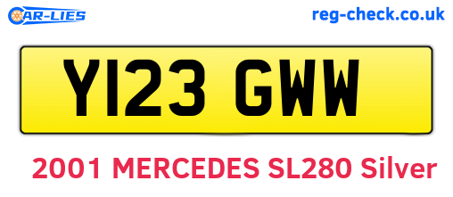 Y123GWW are the vehicle registration plates.