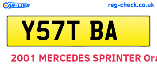 Y57TBA are the vehicle registration plates.