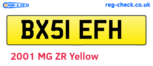 BX51EFH are the vehicle registration plates.