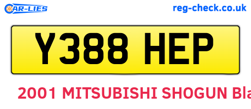 Y388HEP are the vehicle registration plates.