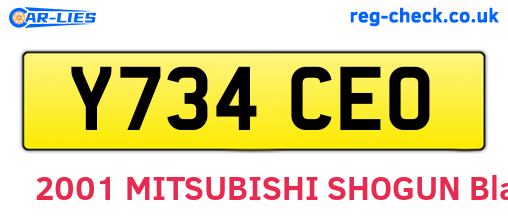 Y734CEO are the vehicle registration plates.