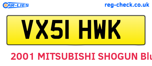 VX51HWK are the vehicle registration plates.