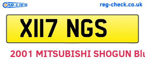 X117NGS are the vehicle registration plates.