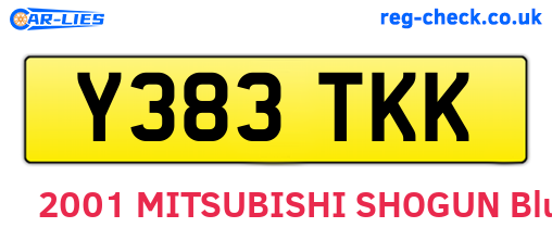Y383TKK are the vehicle registration plates.
