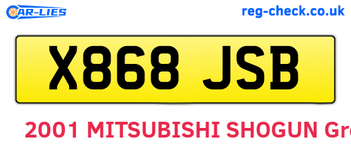 X868JSB are the vehicle registration plates.