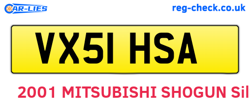 VX51HSA are the vehicle registration plates.