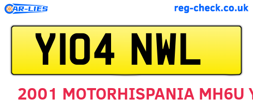 Y104NWL are the vehicle registration plates.
