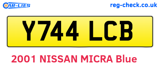Y744LCB are the vehicle registration plates.