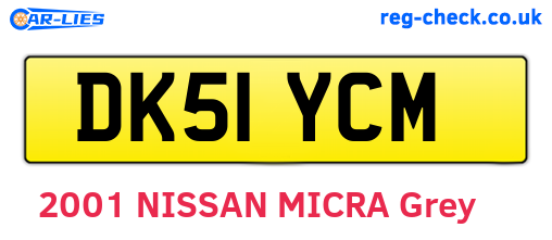 DK51YCM are the vehicle registration plates.