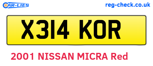 X314KOR are the vehicle registration plates.