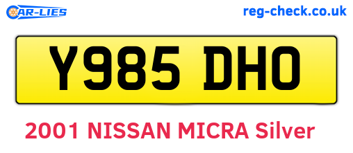 Y985DHO are the vehicle registration plates.