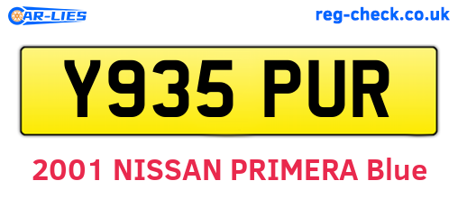 Y935PUR are the vehicle registration plates.