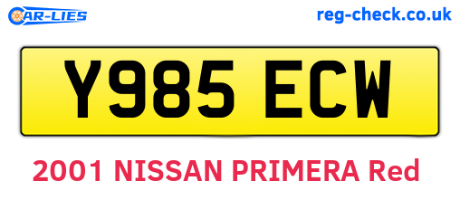 Y985ECW are the vehicle registration plates.