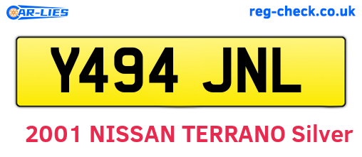 Y494JNL are the vehicle registration plates.