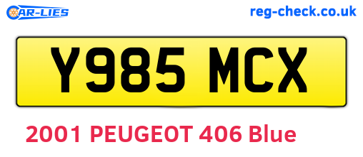 Y985MCX are the vehicle registration plates.