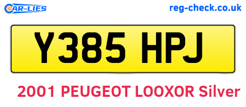 Y385HPJ are the vehicle registration plates.