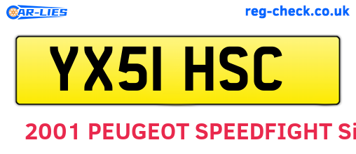 YX51HSC are the vehicle registration plates.