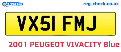 VX51FMJ are the vehicle registration plates.