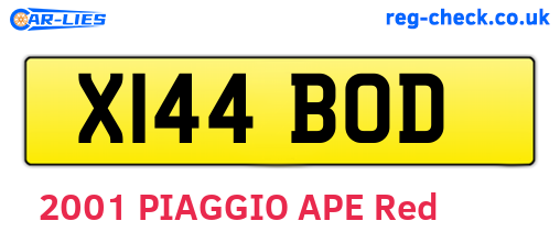 X144BOD are the vehicle registration plates.