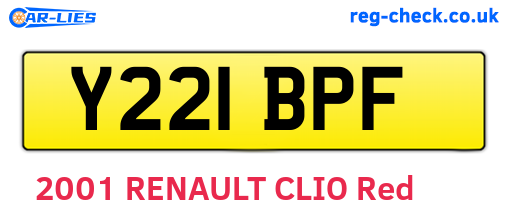 Y221BPF are the vehicle registration plates.