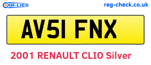 AV51FNX are the vehicle registration plates.