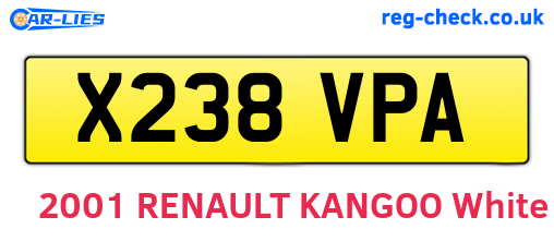 X238VPA are the vehicle registration plates.