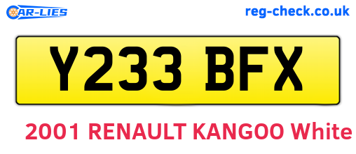 Y233BFX are the vehicle registration plates.