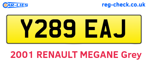 Y289EAJ are the vehicle registration plates.